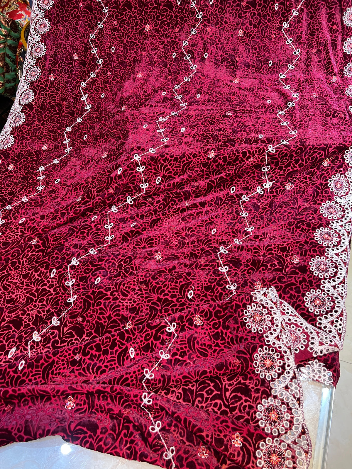 Burgundy Magenta Embroidered 3 Piece Unstitched Suit | Luxury Formal Wear