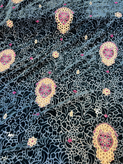 Deep Slate-Teal Embroidered 3 Piece Unstitched Suit | Luxury Formal Wear