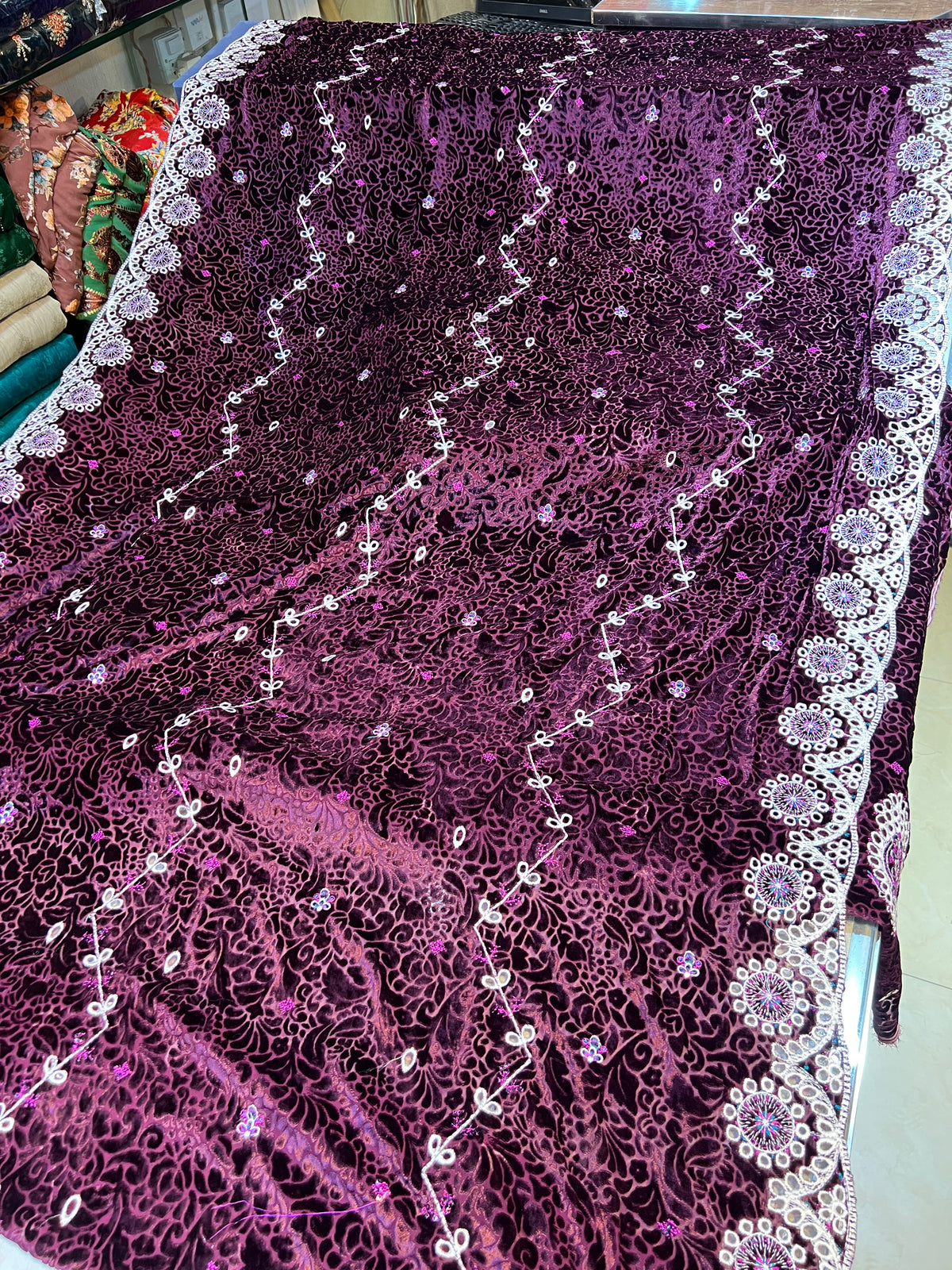 Deep Magenta-Plum Embroidered 3 Piece Unstitched Suit | Luxury Formal Wear