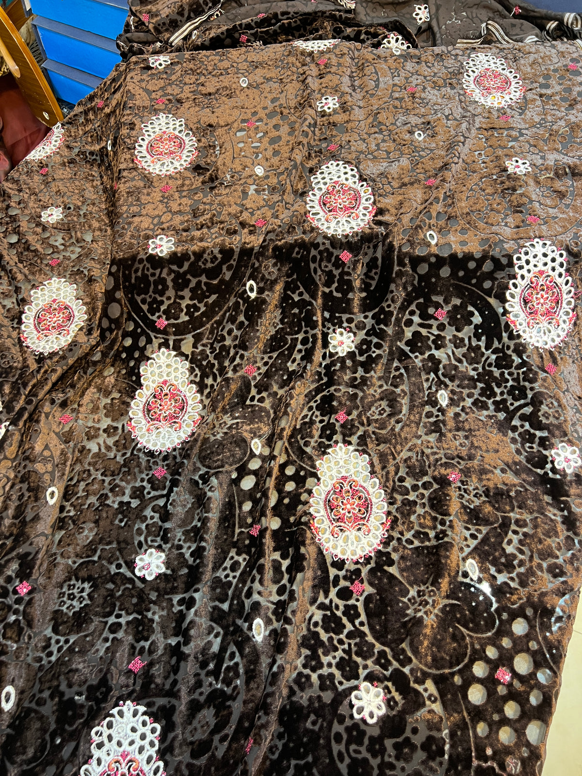Premium Chocolate Brown Embroidered Luxury 3-Piece Unstitched Suit | Formal Wear