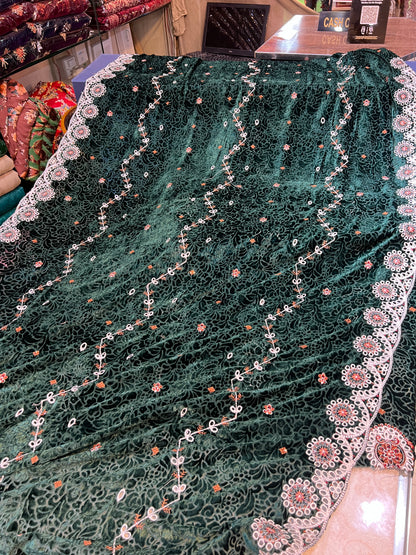Forest-Green Embroidered 3 Piece Unstitched Suit | Luxury Formal Wear