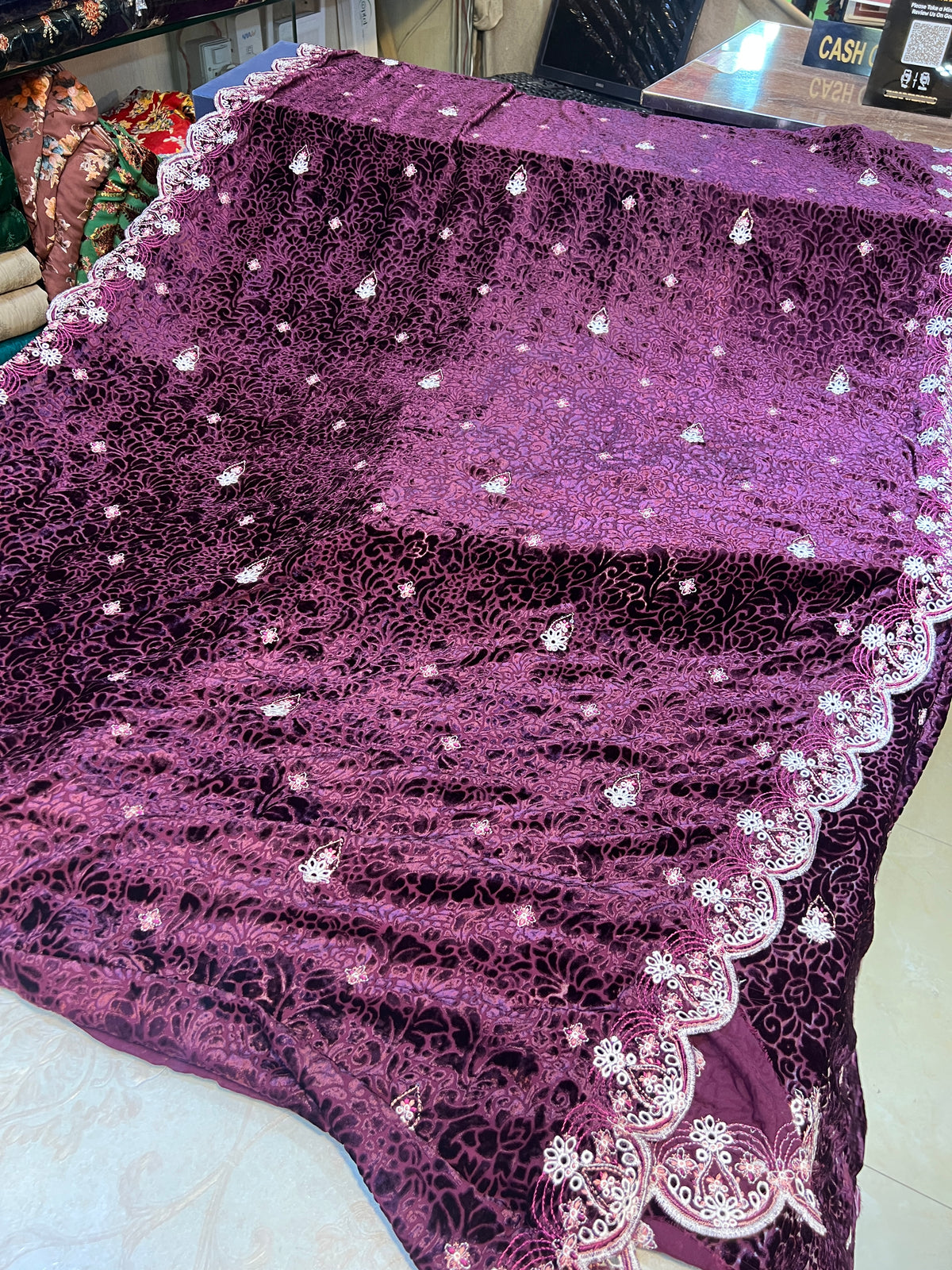 Wine-Purple Embroidered 3 Piece Unstitched Suit | Luxury Formal Wear