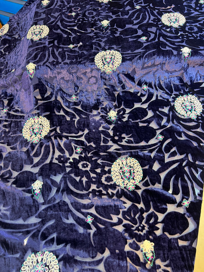 Royal Blue Embroidered 3 Piece Unstitched Suit | Luxury Formal Wear