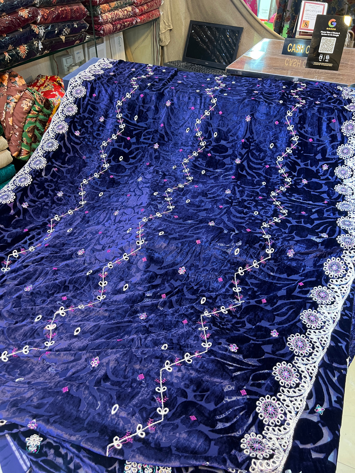 Royal Blue Embroidered 3 Piece Unstitched Suit | Luxury Formal Wear