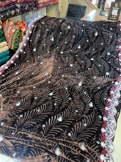 Dark Brown Embroidered 3 Piece Unstitched Suit | Luxury Formal Wear