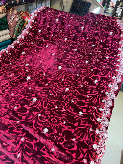 Deep Magenta Embroidered 3 Piece Unstitched Suit | Luxury Formal Wear