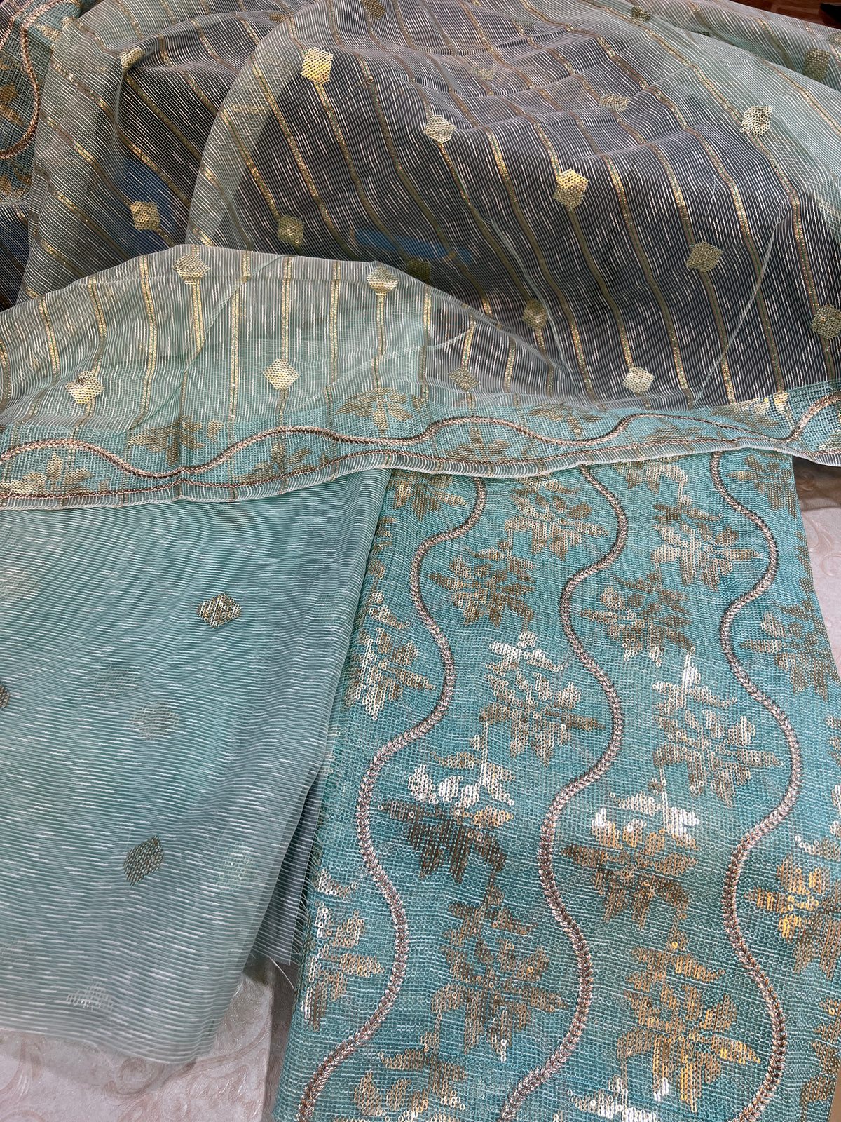 3-Piece Unstitched Zari Masuri Cotton Net Suit with Silk Trouser