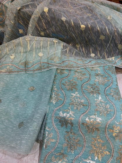 3-Piece Unstitched Zari Masuri Cotton Net Suit with Silk Trouser