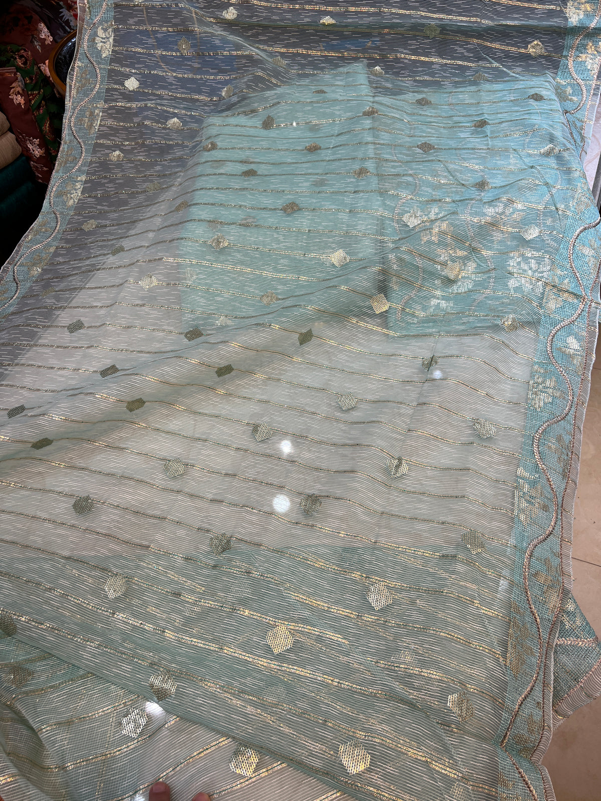 3-Piece Unstitched Zari Masuri Cotton Net Suit with Silk Trouser