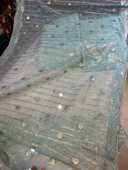 3-Piece Unstitched Zari Masuri Cotton Net Suit with Silk Trouser