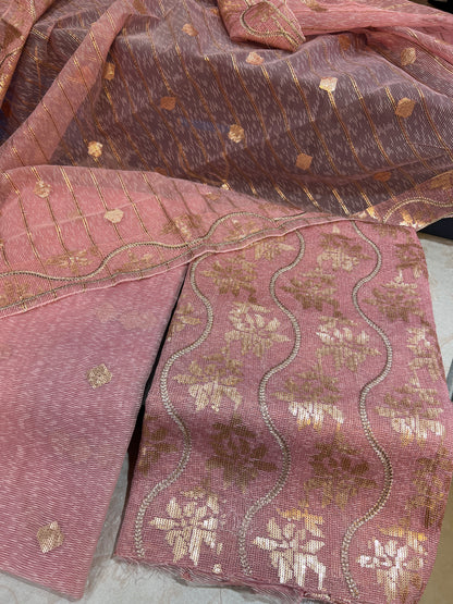 Premium Zari Masuri Cotton Net Unstitched 3PC Dress