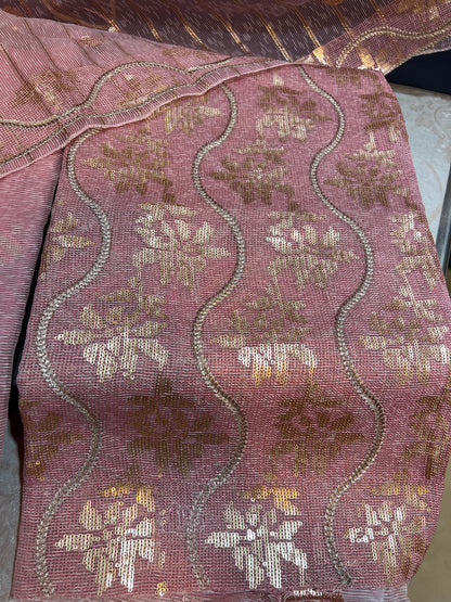 Premium Zari Masuri Cotton Net Unstitched 3PC Dress