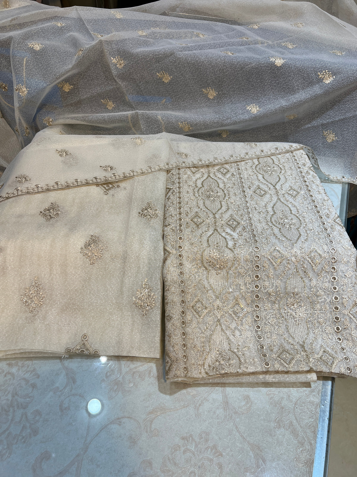 3-Piece Unstitched Zari Masuri Fabric Set - Festive Collection