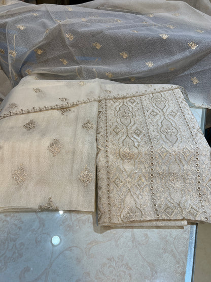 3-Piece Unstitched Zari Masuri Fabric Set - Festive Collection