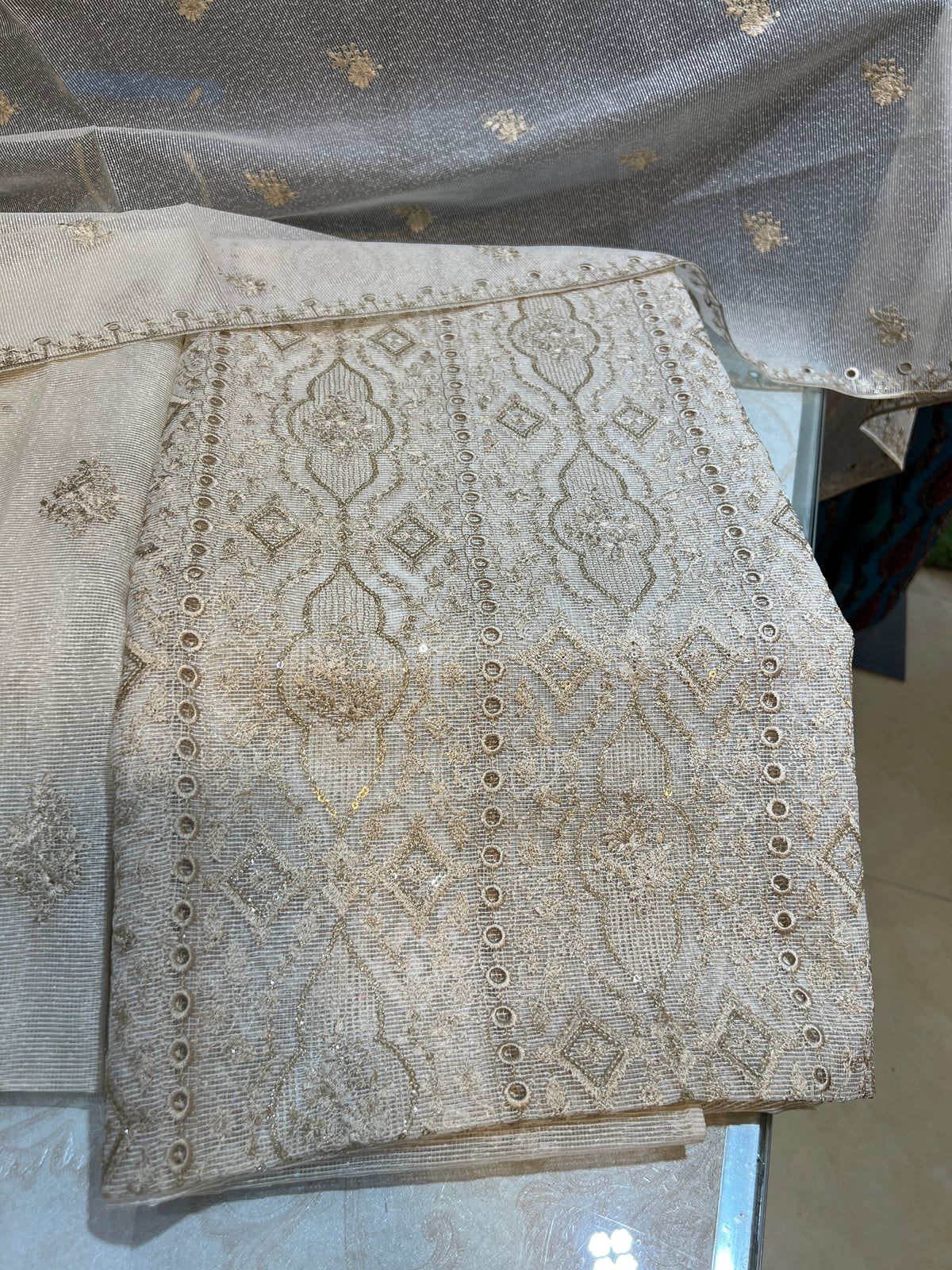 3-Piece Unstitched Zari Masuri Fabric Set - Festive Collection