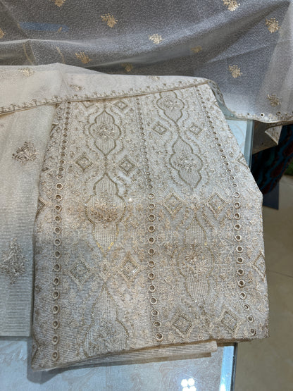3-Piece Unstitched Zari Masuri Fabric Set - Festive Collection