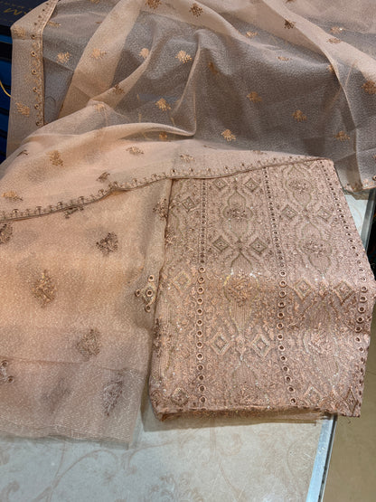 Classic Zari Masuri Cotton Net Unstitched Suit | 3-Piece