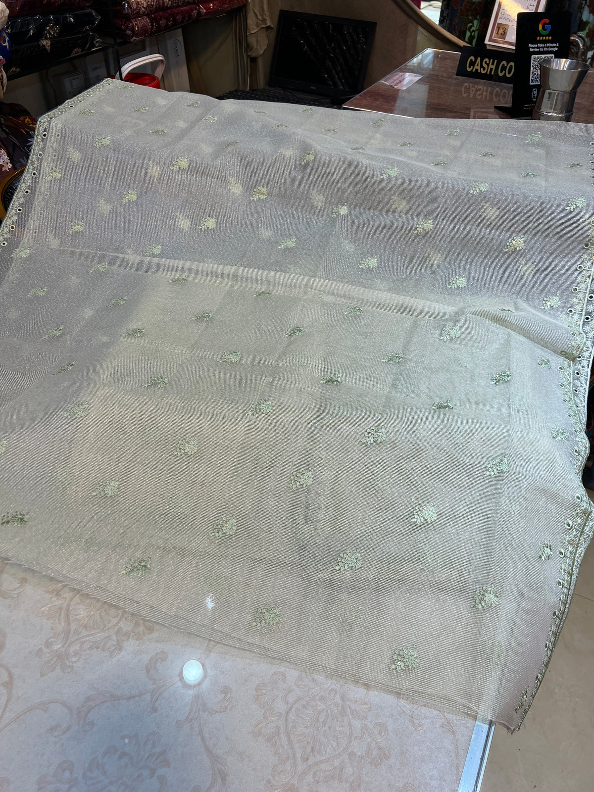 Unstitched 3-Piece Zari Masuri Cotton Net with Plain Silk Trouser