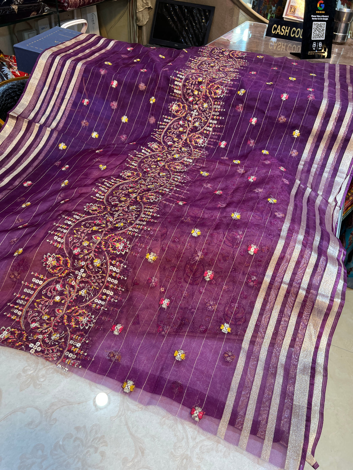 Exquisite Unstitched Zari Masuri Cotton Net Shirt, Back & Dupatta Set