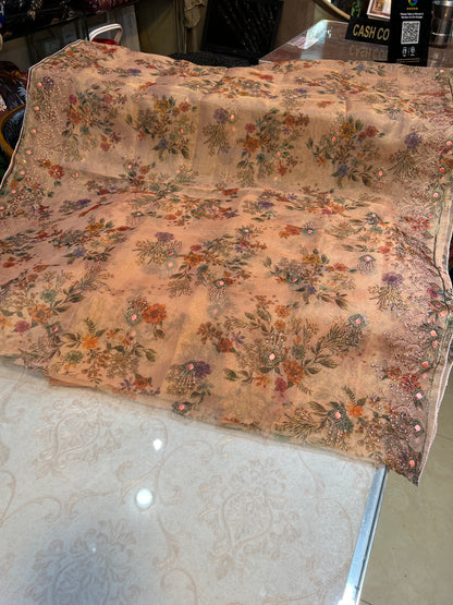Traditional Unstitched Zari Masuri Cotton Net Suit – Maroon/Gold Accents