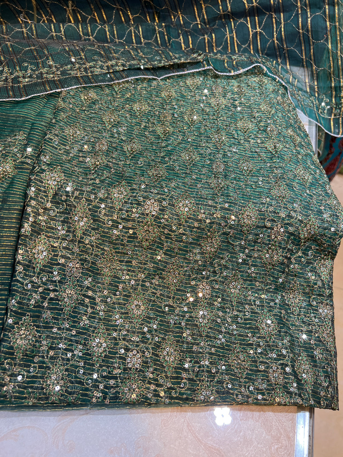 Exclusive 3 Piece Unstitched Zari Measuri Cotton Net Ensemble
