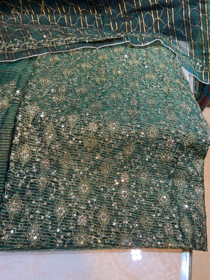 Exclusive 3 Piece Unstitched Zari Measuri Cotton Net Ensemble