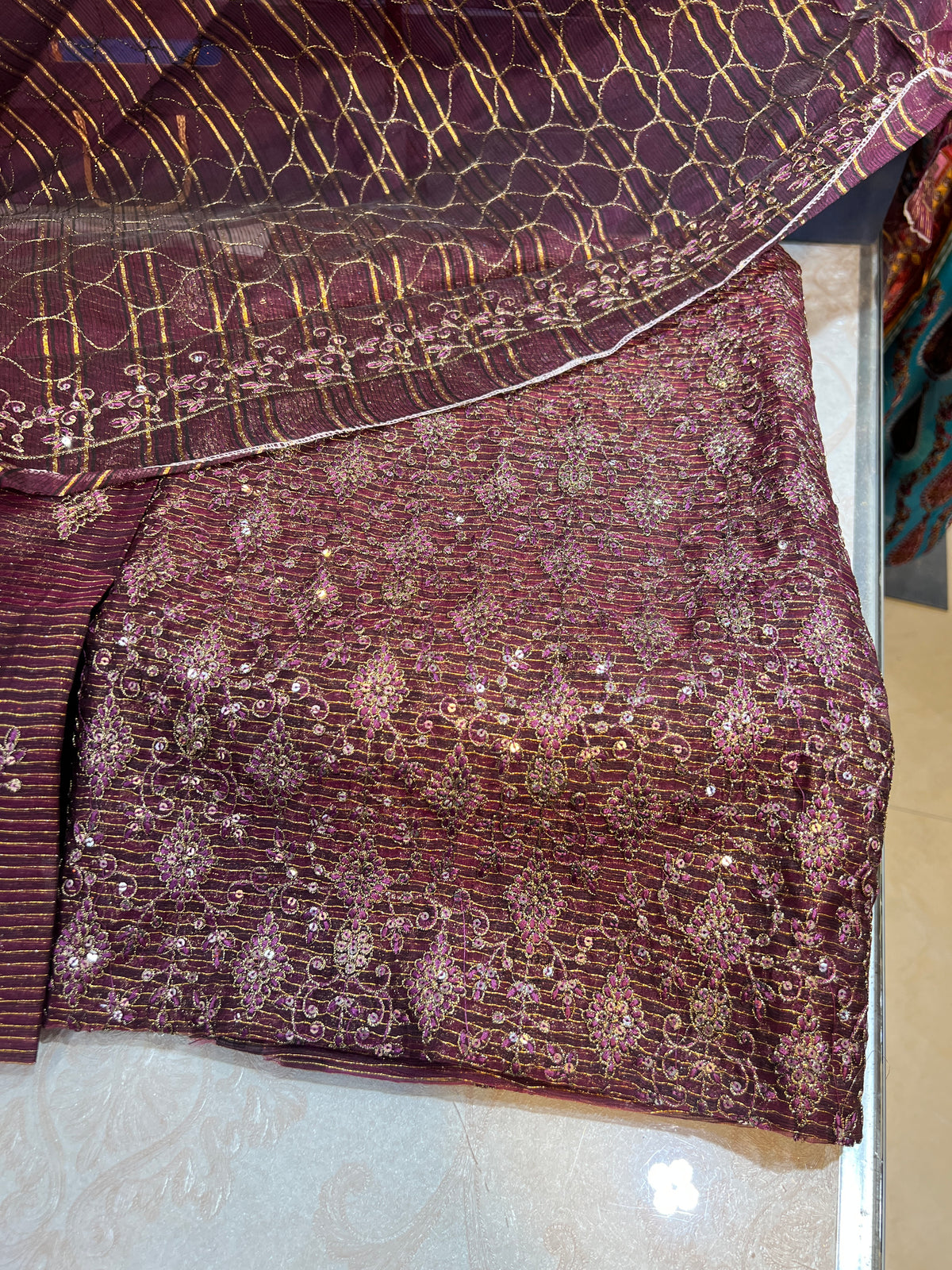 Embroidered Style Unstitched Zari Cotton Net 3 Piece with Plain Silk Trouser