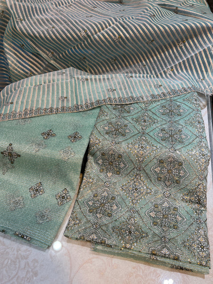 Zari Measuri Cotton Net Unstitched 3-Piece Outfit with Silk Trouser