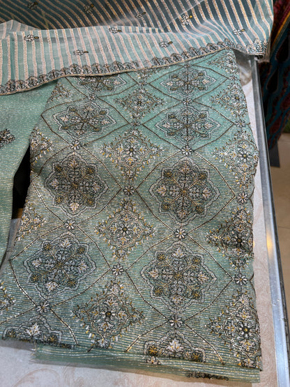 Zari Measuri Cotton Net Unstitched 3-Piece Outfit with Silk Trouser