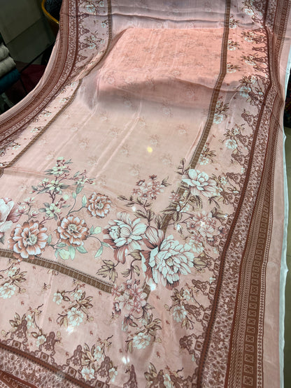 Classic 3 Piece Unstitched Printed Silk Attire