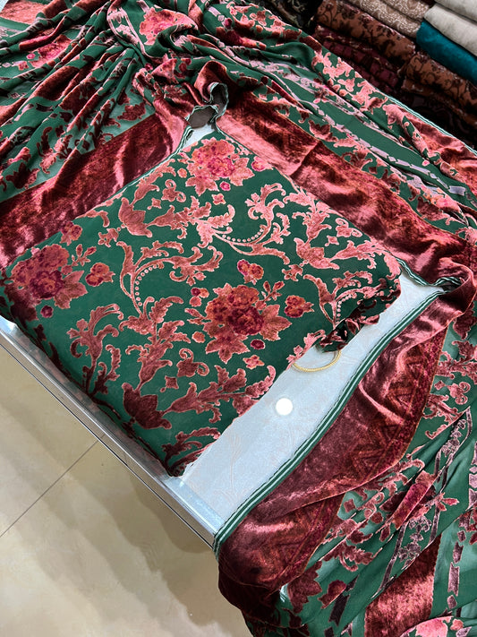 3-Piece Unstitched Palachi Suit – Emerald Green