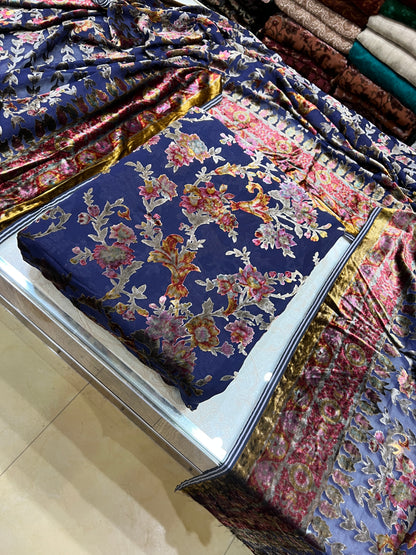 3-Piece Unstitched Palachi Suit – Navy Blue