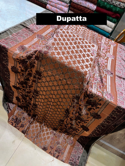 3-Piece Unstitched Palachi Suit – Rust