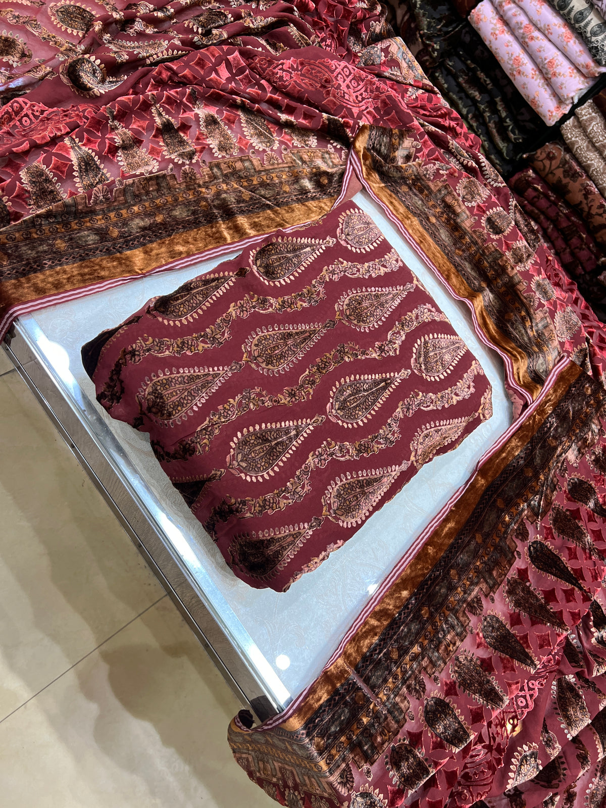 3-Piece Unstitched Palachi Suit – Maroon