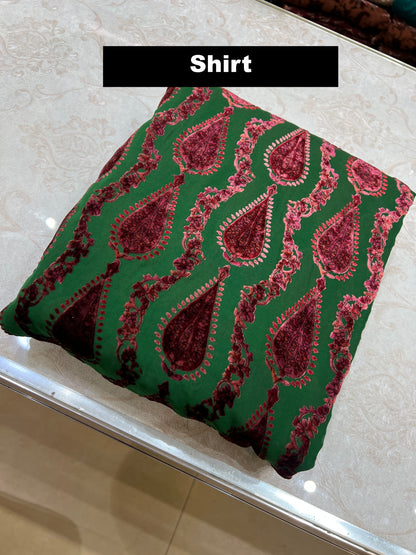 3-Piece Unstitched Palachi Suit – Emerald Green