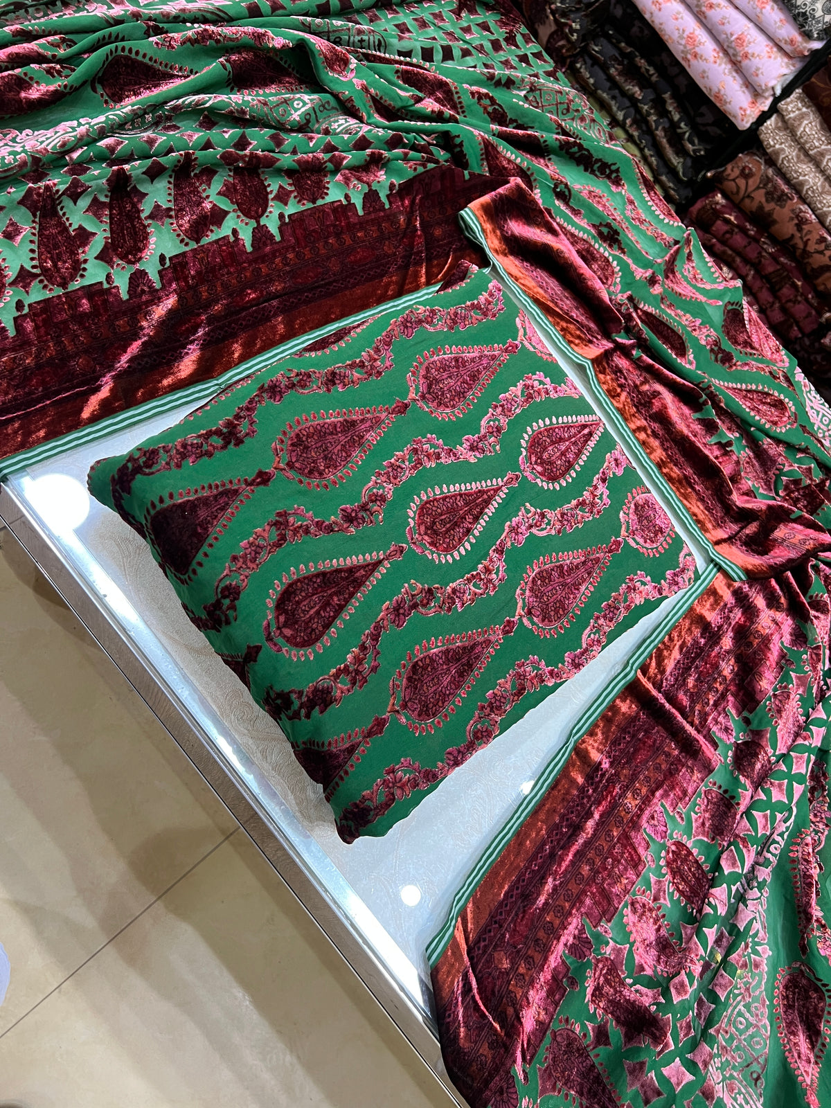 3-Piece Unstitched Palachi Suit – Emerald Green