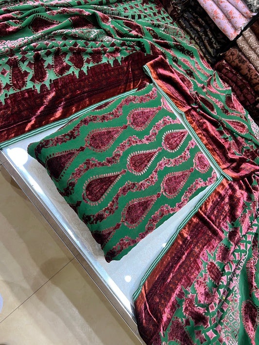 3-Piece Unstitched Palachi Suit – Emerald Green