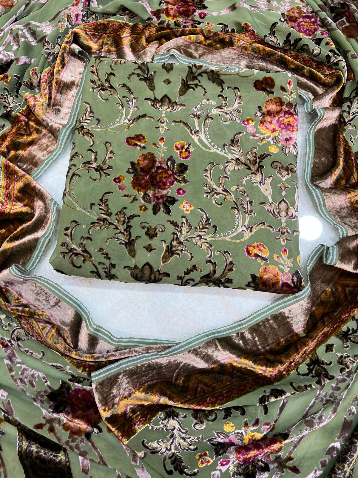 Unstitched Palachi Shirt & Dupatta with Plain Silk