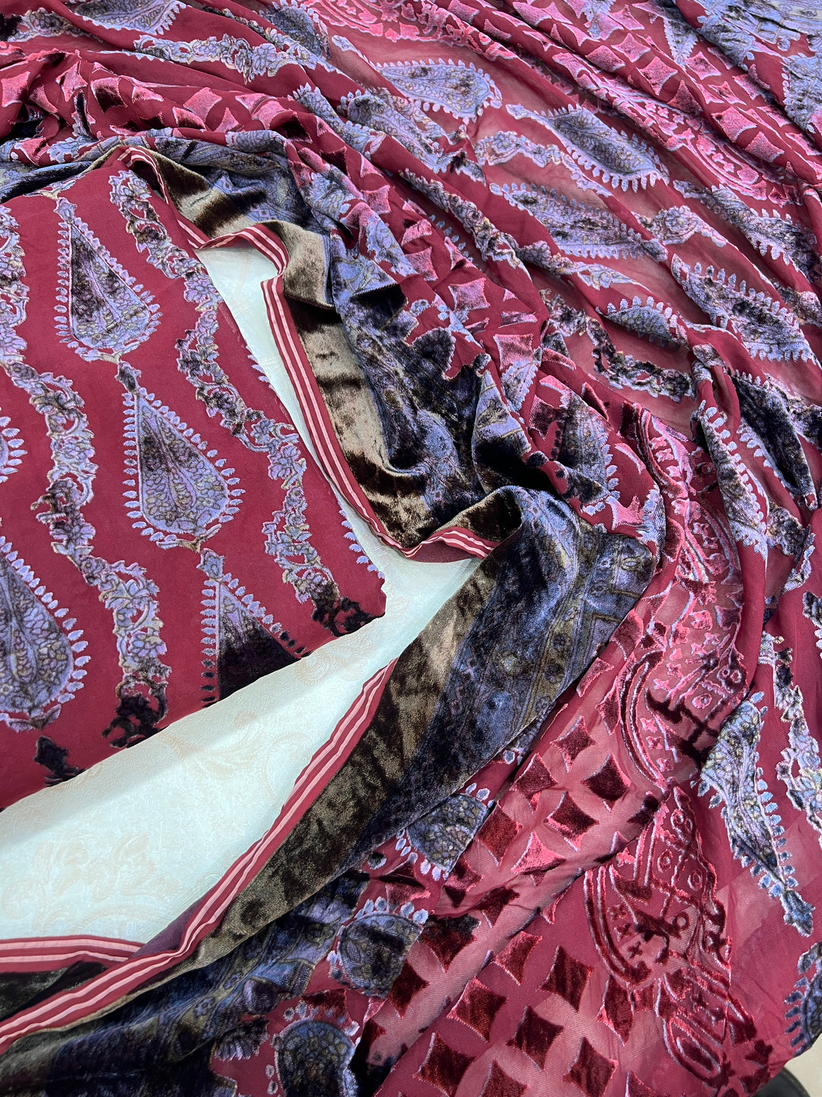 3-Piece Unstitched Palachi Suit with Plain Silk Trouser