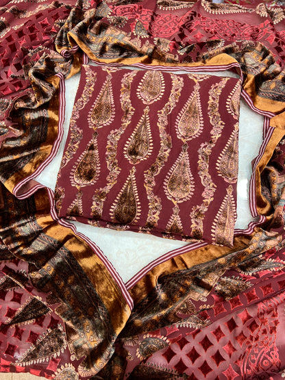 Unstitched Palachi Shirt & Dupatta with Plain Silk