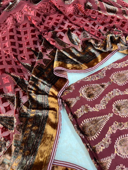 Unstitched Palachi Shirt & Dupatta with Plain Silk
