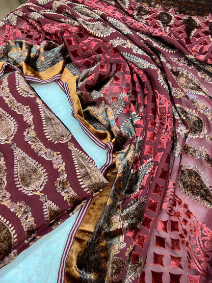Unstitched Palachi Shirt & Dupatta with Plain Silk