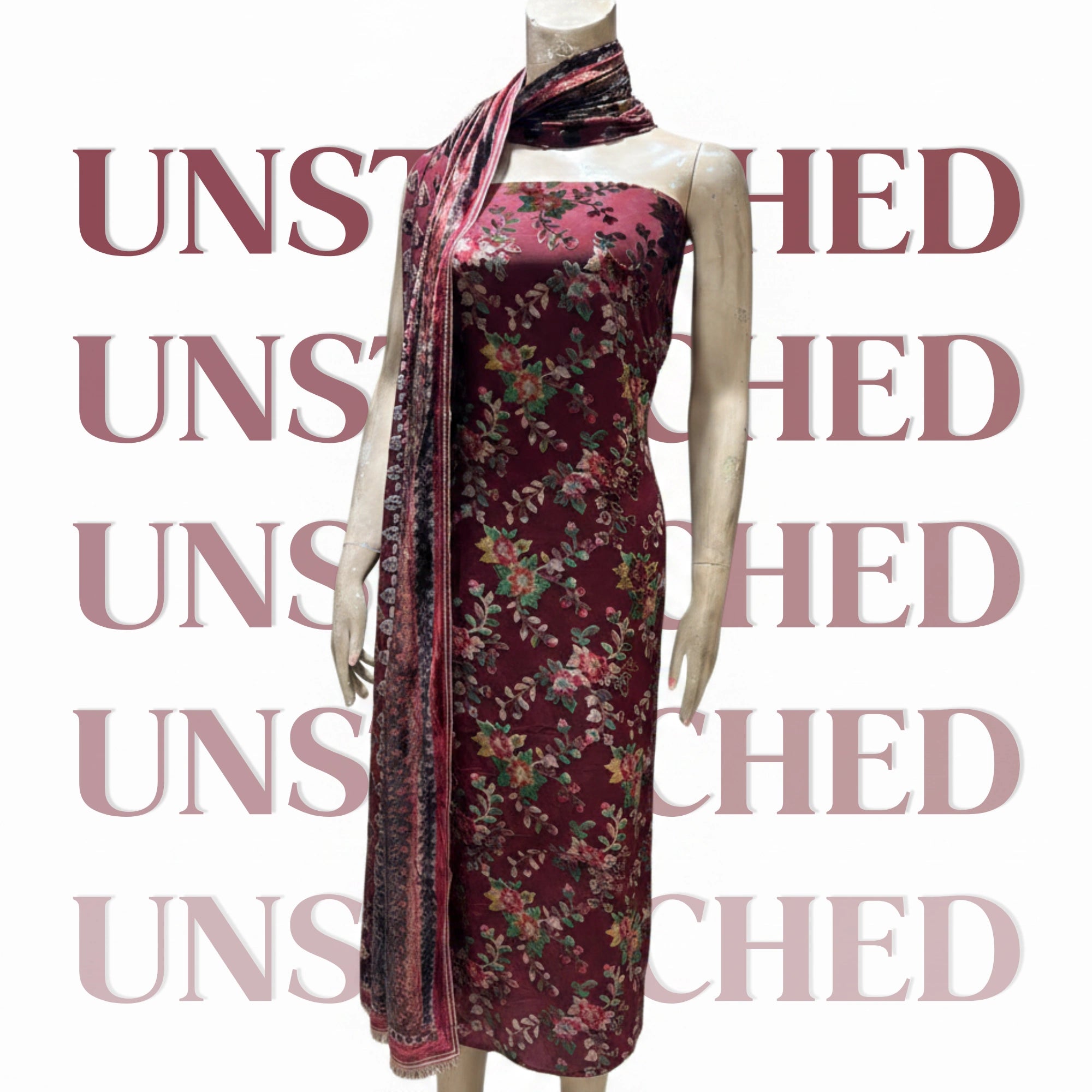 Maroon Palachi 3 Piece Unstitched Suit - Insaf Fabrics