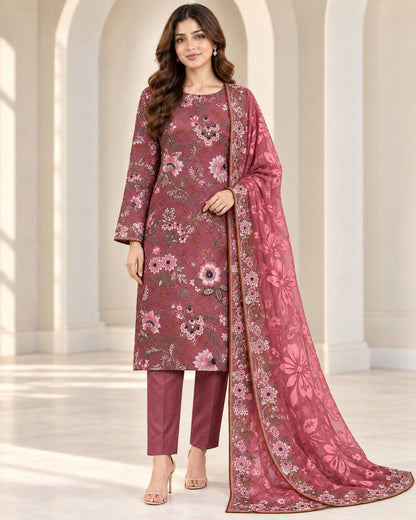 Berry Rose Embroidered Ambose Silk Suit - front hero