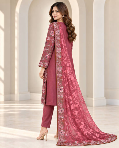 Berry Rose Embroidered Ambose Silk Suit - rear three quarter
