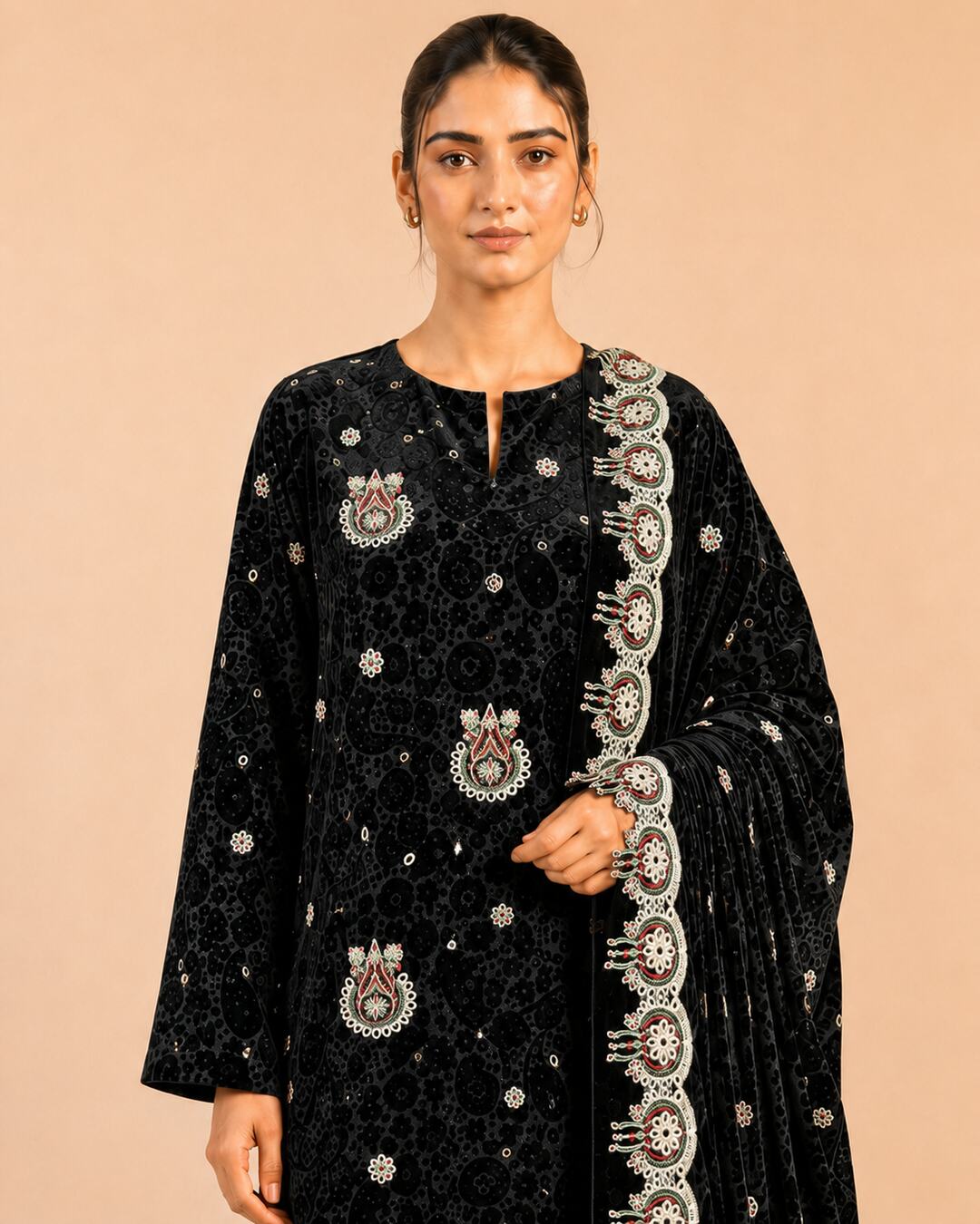 Black Embroidered Palachi Suit upper-body detail