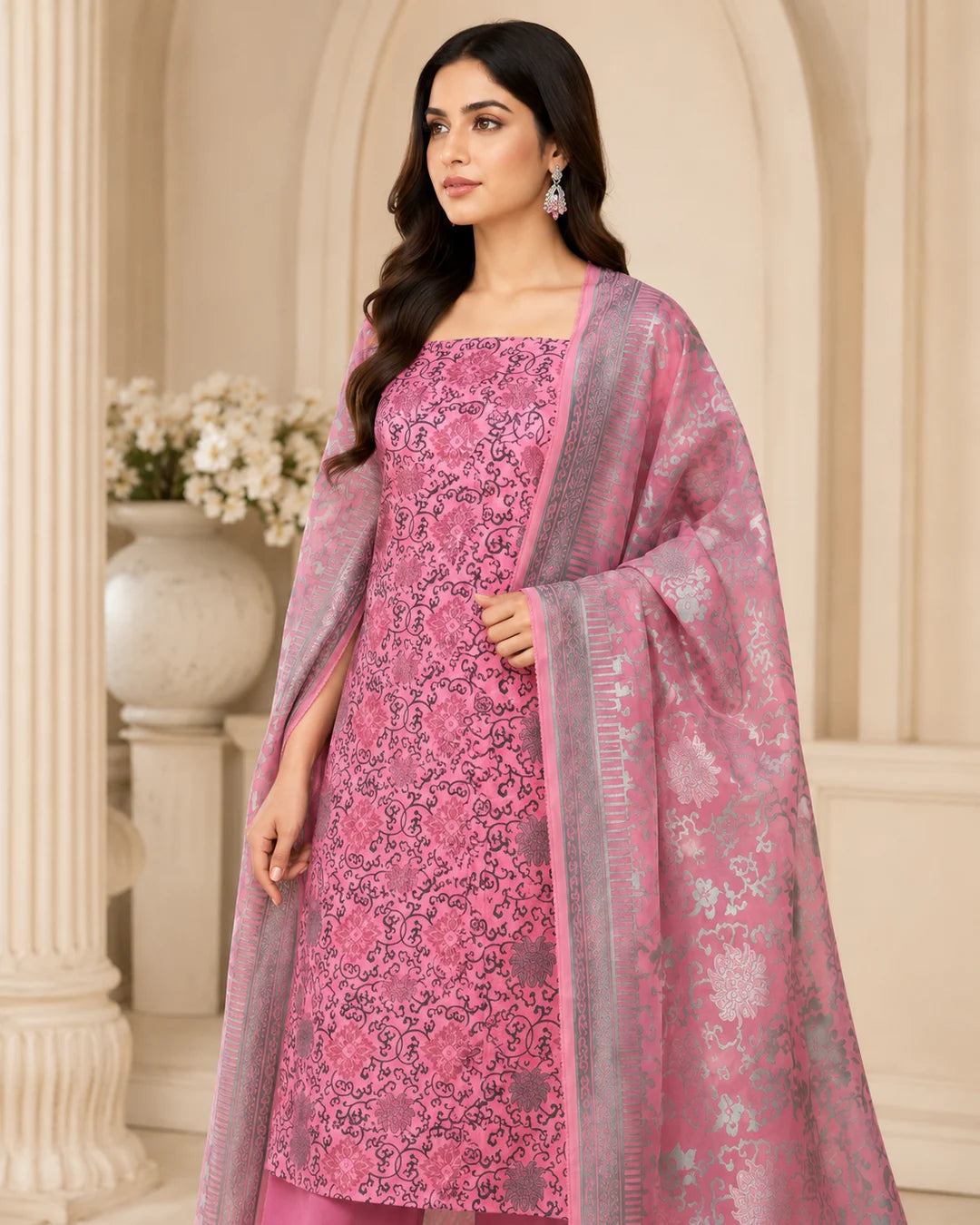 Blush Pink Pure China Pati Silk suit three quarter model