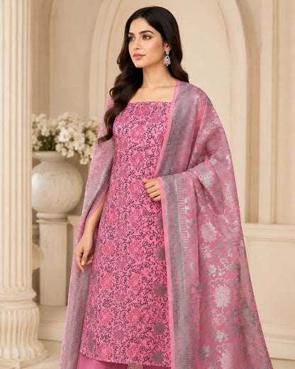 Blush Pink Pure China Pati Silk suit three quarter model
