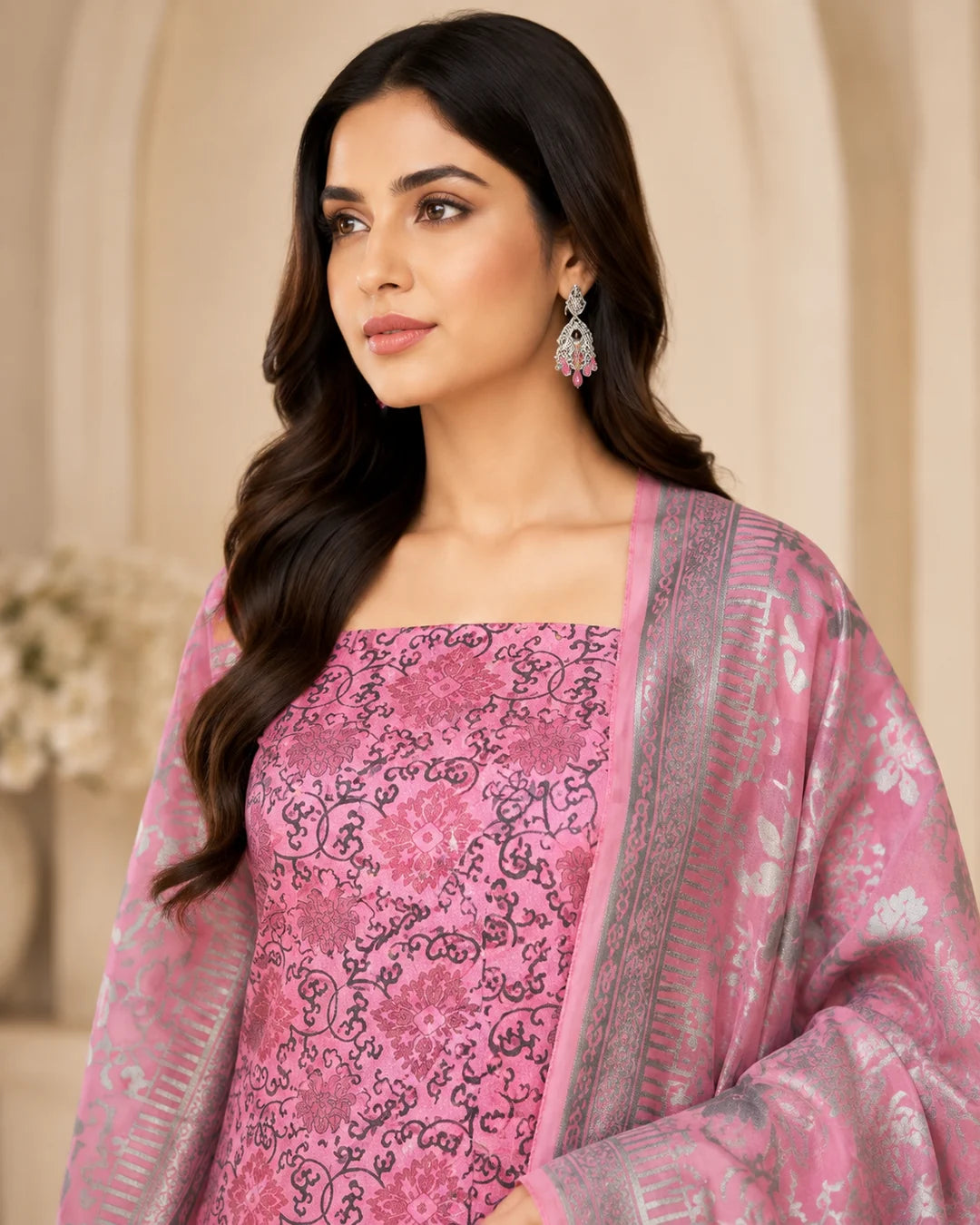 Blush Pink Pure China Pati Silk suit close-up