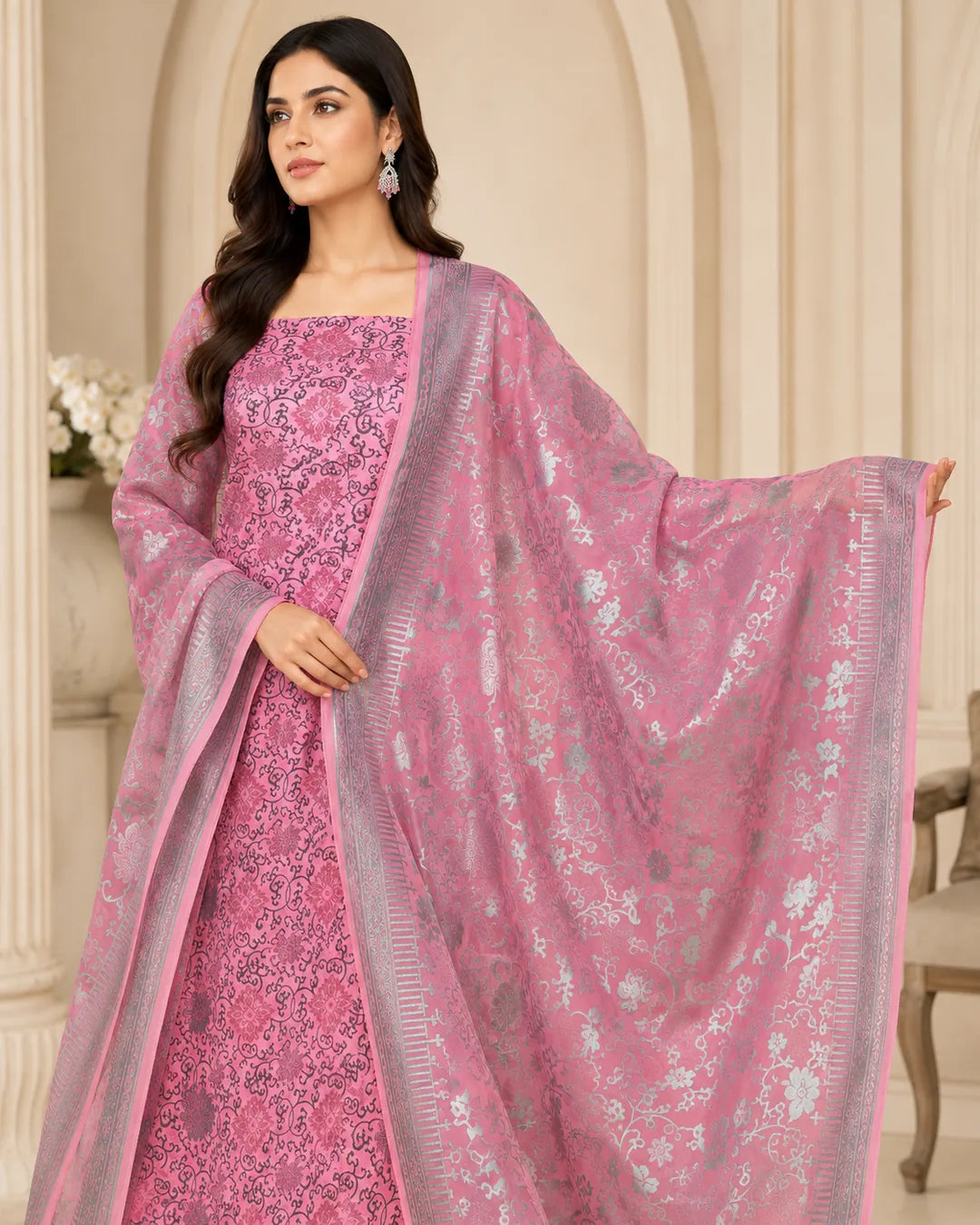 Blush Pink Pure China Pati Silk dupatta detail
